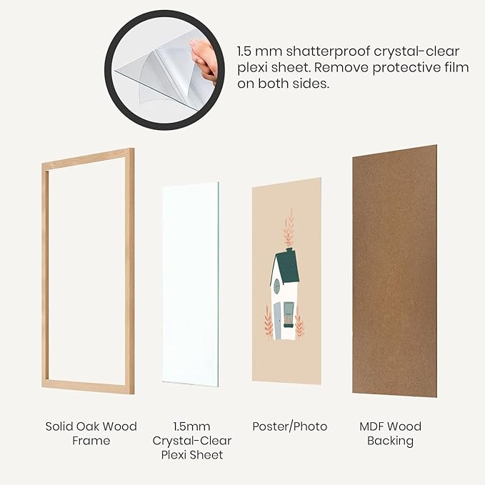 Opposite Wall - 8x8 in - Natural Solid Oak Wood Picture Frame - Lightweight, Versatile & Shatterproof - Wall Hanging Poster or Photo Frame - Wall Decor for Office, Gallery & Home