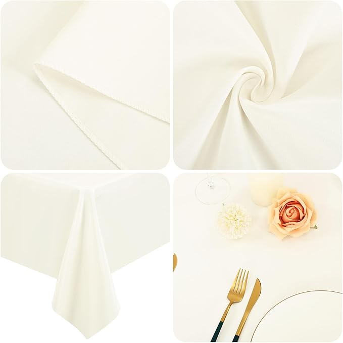 12 Pack Polyester Tablecloth 60 x 102 Inch Ivory Tablecloth for 6 Ft Rectangle Tables,Stain and Wrinkle Resistant Washable Fabric Table Covers Polyester Table Clothes for Wedding Parties Banque