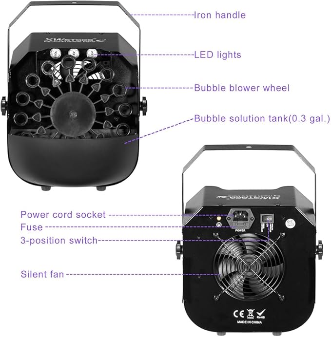 Stage Bubble Machine with Lights, Wireless Remote - Perfect for Weddings, Commercial Performances, Parties, and Carnivals