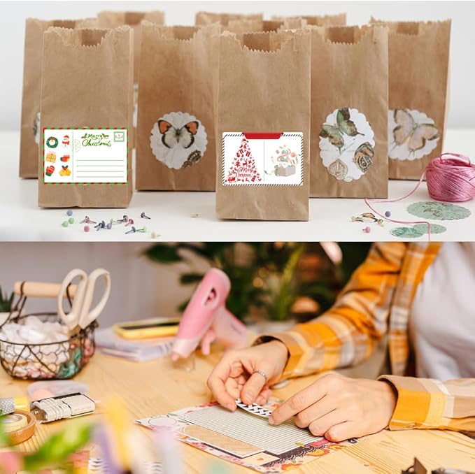 100-1000pcs Custom Stickers Merry Christmas Stickers Personalized Labels Adhesive Xmas Decorative Envelope Seals Stickers for Cards Gift Boxes (Round Kraft -6)