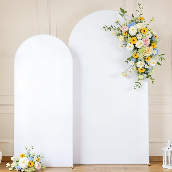 White Arch Backdrop Cover for Wedding, Set of 2 Stretchy Spandex Fitted Arch Stand Cover for Baby Shower, Birthday Party Decor, Chiara Backdrop Cover with Double-Sided Design(7.2FT 6FT, White)