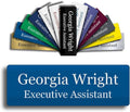 Custom Engraved Name Tag 1" x 3" Personalized Badge Magnetic or Pin Backing Made in The USA by Gem Awards (Blue)