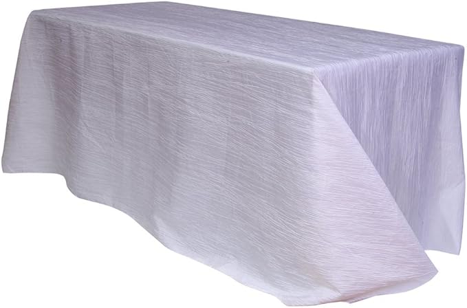 YOUR CHAIR COVERS - 90 x 156 inch Rectangular Crinkle Taffeta Tablecloth - White, Rectangle Table Linens for 8 ft Rectangular Tables, Wedding Crushed Table Cloth