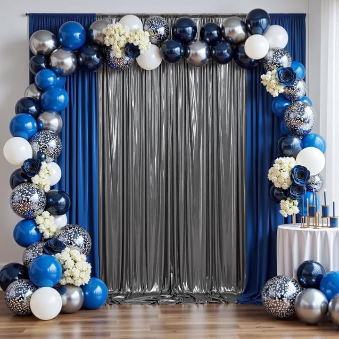 gogoparti 10x10FT Charcoal Silver Sequin Backdrop Curtain - 2 Panels of 5x10FT Wrinkle-Free Glitter Drapes for Photography, Birthdays, Weddings & Graduations