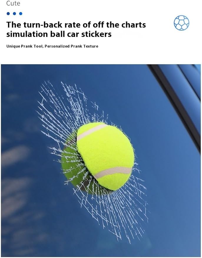 Car 3D elf Ball car Sticker, car Window Funny Creative Decorative Sticker(18cmx18cmx3cm) (Yellow Tennis Ball)