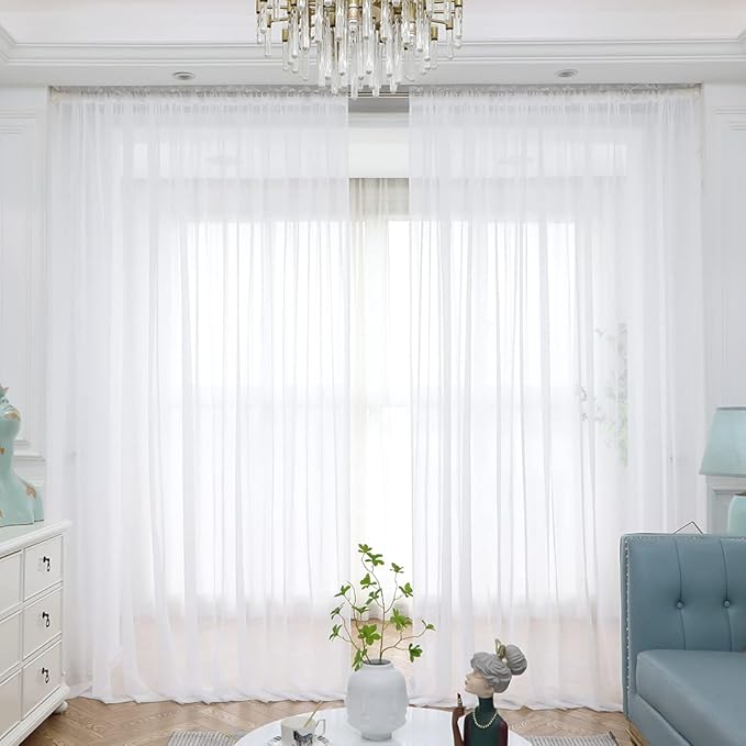 Window White Sheer Curtains 60 Inches Width 130 Inches Long 2 Panels Sheer Curtain Clear Curtains Basic Rod Pocket Panel for Home Living Room Bedroom Kids Room Yard Patio Parlor Sliding
