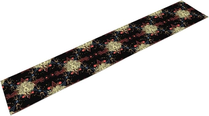 Boho Moon Lion Table Runner, Chinese Fish Phase of The Moon Sun Moon Table Runner for Kitchen Dining Table Home Party,13x70 Inch Black Red