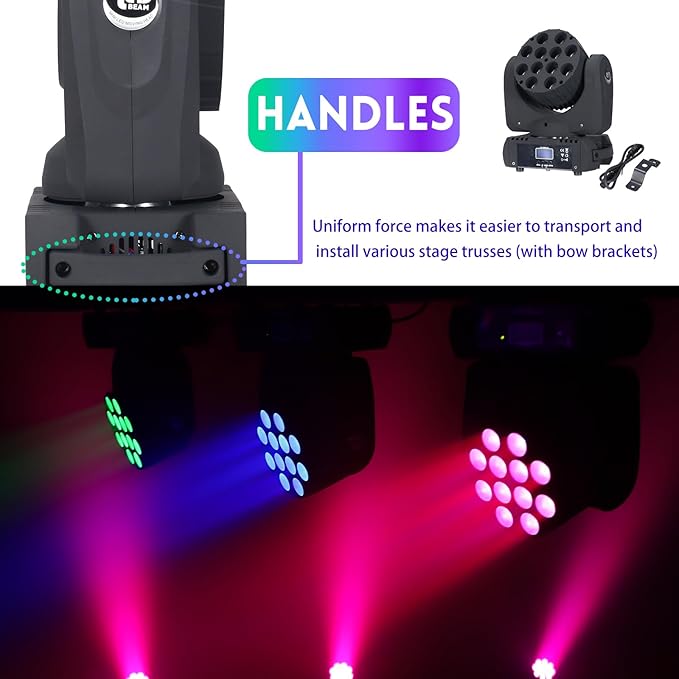 Moving Head Light Beam Wash 12x12W LED Stage Lighting RGBW 4in1 Professional DMX 512 Strobe Effect Sound Activated DJ Lights for DJ Night Clubs Disco KTV Bar Show (2 Pack)