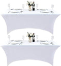 2-Pack 8ft White Spandex Table Covers for Rectangle Folding Tables - Washable Elastic Tablecloth - Ultimate Fitted Table Protector for Birthday Parties, Trade Shows, Banquet