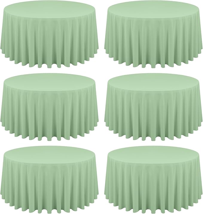 6 Pack Sage Green Round Tablecloths - 120 Inch, Polyester Table Cover, Stain and Wrinkle Resistant Washable Fabric Table Cloth for Wedding Banquet Parties