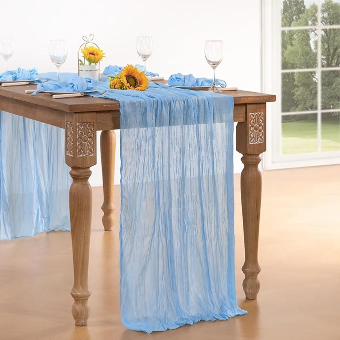 Baby Blue Cheesecloth Table Runner 12 Pack Fall Table Runners Boho Gauze 120 Inches Light Blue Cheese Cloth Fall Table Decorations for Thanksgiving Wedding Bridal Baby Boy Shower Party