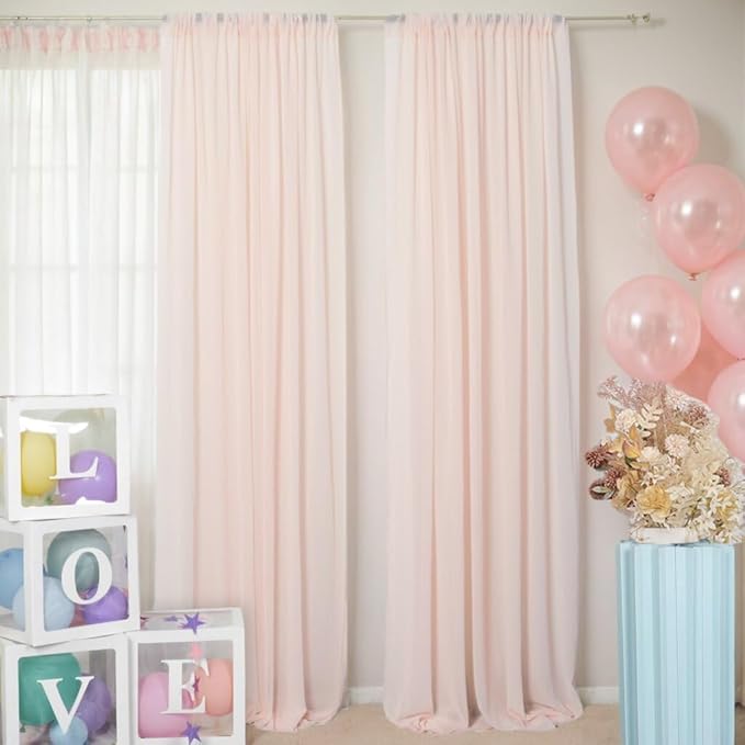 DUOBAO Peach Chiffon Backdrop Curtain-2 Panels 29"x120" Wedding Chiffon Backdrop Drapes Polyester Chiffon Fabric Drapes Birthday Backdrops Voile Window Curtain Photography Backdrop (29''x120''x2pcs)