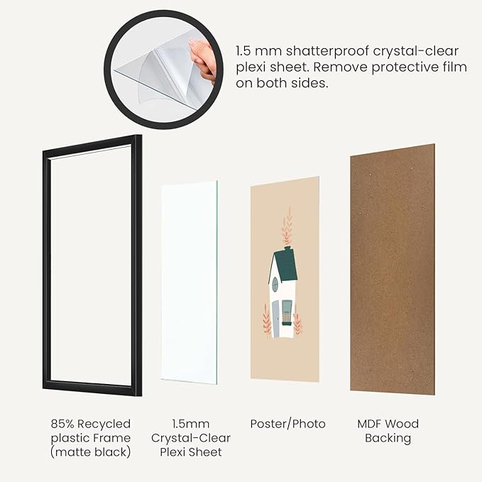 Opposite Wall - 24x36 in - Black Picture Frame - Lightweight, Versatile & Shatterproof - Large Wall Hanging Photo or Poster Frame - Wall Decor for Office, Gallery & Home