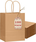 qiqee 100-Packs Brown Paper Gift Bags with Handles Bulk 8.26"×6"×3.15" Small Size Gift Bags Multiple Uses