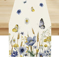 Floral Table Runner, Spring Watercolor Flower Plants Nature Butterfly Table Runner for Kitchen Dinner Living Room Home Party, 13x108 Inch