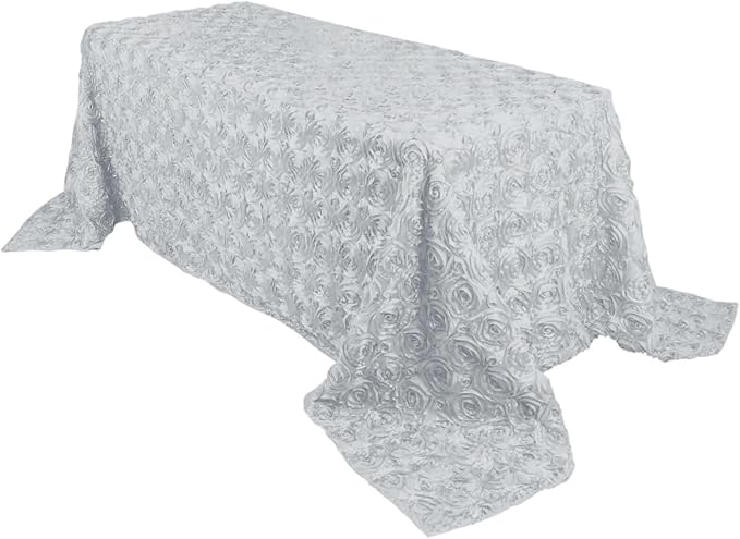 Efavormart 90"x132" Wholesale Rectangle Table Cover White Grandiose Rosette 3D Satin Tablecloth for Wedding Party Event Decoration