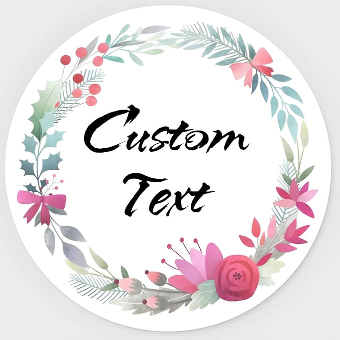Custom Stickers for Weddings, Birthdays & Businesses - Personalized Labels with Your Logo - Waterproof, Fade and Heat Resistant - Pack of 100-1000 (Wreath U, 3.5 Inch)