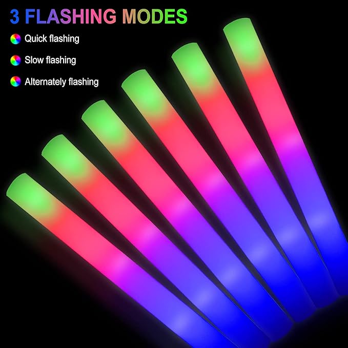 49pcs Foam Glow Sticks,Wedding Party Glow Sticks,,Party Favors Supplies Flashing Glow Party Supplies Light Up Baton Wands, Raves, Birthday,Christmas,Bulk Led Foam Sticks