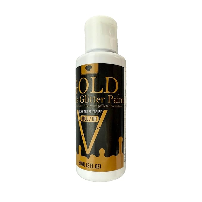 Edible Glitter Paint - 2 fl.oz / 60ml Food Safe Edible Gold Paint for Halloween Cake Decorating, Chocolate, Cocktail, Cupcakes - Gold Food Coloring Liquid Luster Dust for Candy, Drinks, Baking