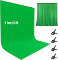 10X20ft Large Green Screen Backdrop for Photography, LCUIRC Two Rod Pocket Chromakey Collapsible Green Polyester Curtain with 4 Clamps for Photography, Zoom Meeting and Game Live Steaming