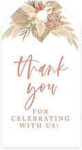 Andaz Press 100-Pack Thank You for Celebrating with Us Favor Tags Boho Dried Palm Leaves Cardstock Gift Tags with Bakers Twine for Wedding Baby Shower Bridal Shower Party Favors 2 x 3.75-Inches