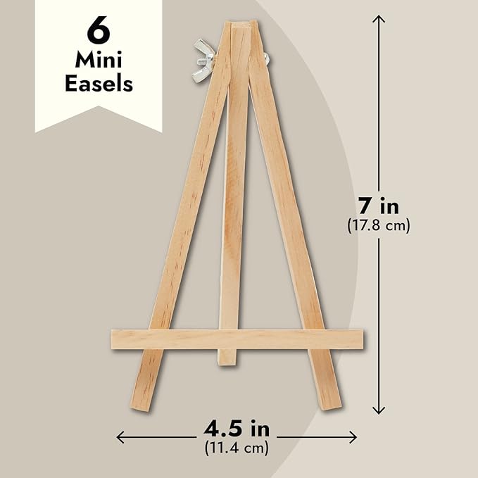 Juvale Mini Easel Stand - 7 in, Light Brown Lotus Wood, 6-Pack - Table & Desktop Display Stand - Place Card Holder & Photo Display