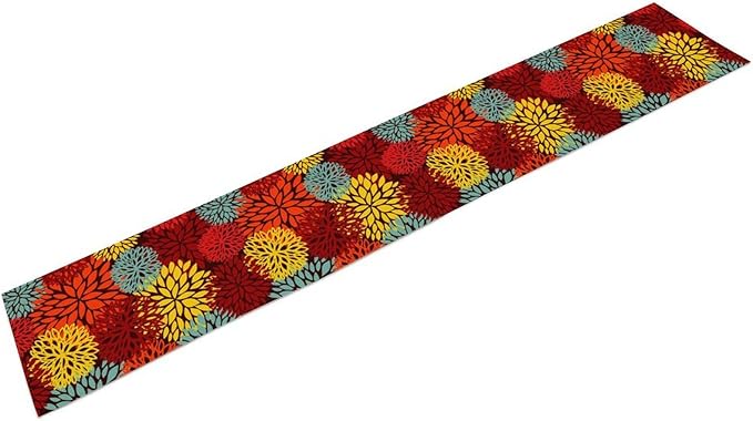 Red Yellow Dahlia Table Runner, Seasonal Autumn Thanksgiving Pattern Print for Home Kitchen Table Decor Dining Coffee Room Party Decor 13x36 Inch