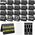 20 Pack Mini Chalkboard Signs for Food Display - 4"x3" Reusable Buffet Food Labels for Party, Catering, Wedding Dessert Table Bakery, with 5 Markers and 85 Labels