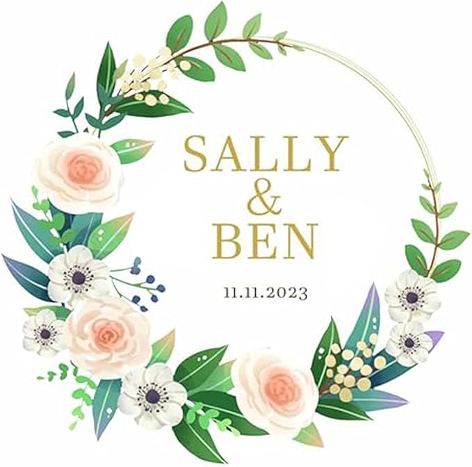 Custom Stickers for Weddings, Birthdays & Businesses - Personalized Labels with Your Logo - Waterproof, Fade and Heat Resistant - Pack of 100-1000 (Wreath P, 4 Inch)
