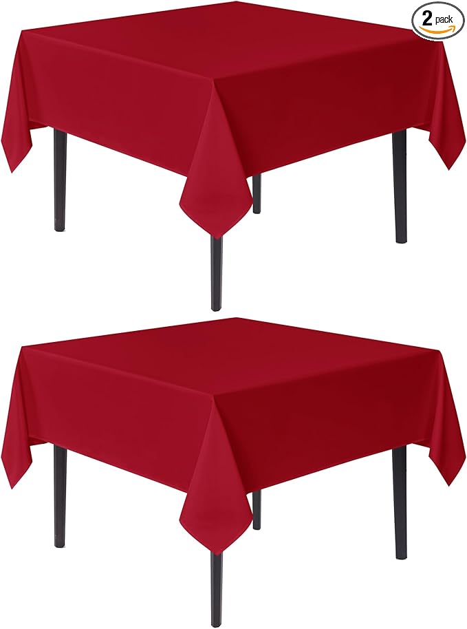 sancua Christmas Red Square Tablecloths 60x60 Inch, 2 Pack - Fabric Table Cloth for Square or Round Tables, Washable Polyester Table Cover for Dinner, Holiday Party, Decorative Display Tables