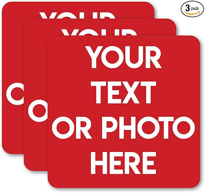 Design Your Own Custom Weatherproof Decal Text Sticker for Tumbler Cup, Laptop, RV, Cars, Trucks, Phones, Boats, Helmets, ATV, Bottles, and Vehicles (3 Pack) (4"x4" Square)