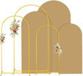 MODFUNS Metal Arch Backdrop Stand and Cover Set 4&5&6ft Khaki Arch Cover Gold Wedding Arched Frame Brown Backdrop Covers Arched Stand with Covers for Wedding Ceremony Birthday Party Decor