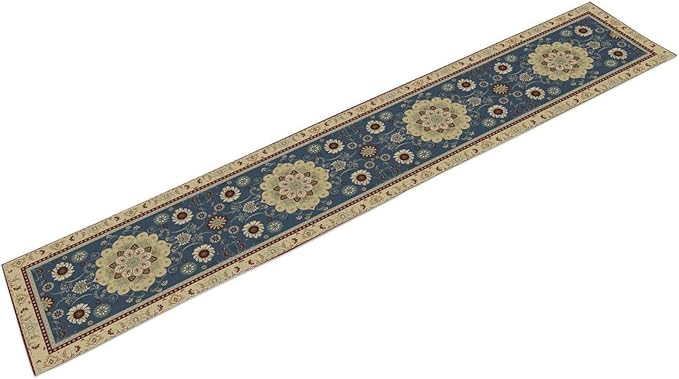 Vintage Boho Floral Table Runner, Elegant Rustic Country Farmhouse Blue Yellow Retro Flower Pattern for Home Kitchen Table Decor Dining Coffee Room Party Decor 13x120in