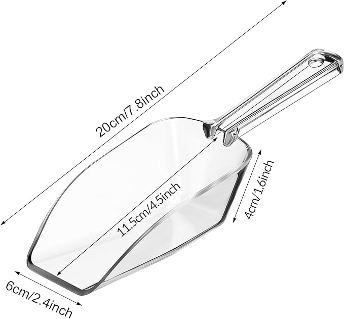 Hestya 4 Pcs Christmas Multi Purpose Clear Plastic Scoops for Candy Buffet Acrylic Kitchen Ice Food Popcorn Scoops for Protein Powders, Ice Cream, Coffee, Tea Jar (7.8 Inch)