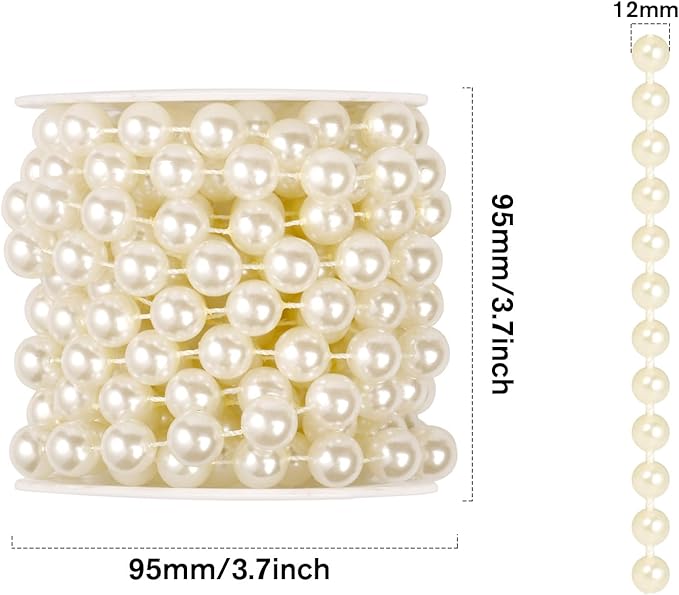 [16.4Feet] Pearl Beads Garland, 12MM 5.4 Yards Faux Pearl Beads String Roll Bulk for DIY Craft Wedding Party Christmas Tree Decoration
