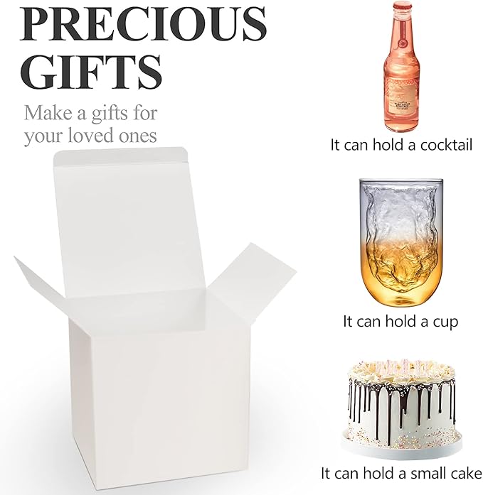 COTOPHER Small Gift Boxes 25 Pack 6x6x6 inches White Gift Boxes with Lids for Gifts, Crafting, Wedding Party Favor, Cupcake Boxes, Candy, Bridesmaids Proposal Box with Ribbons and Stickers