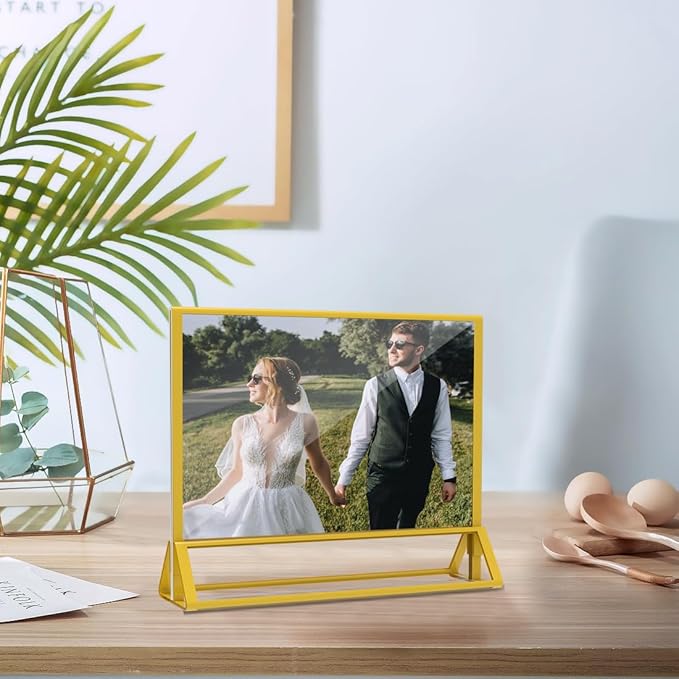 Clear Acrylic Sign Holder 6x 4 Horizontal Double Sided Gold Frame Display Stand Table Flyer Holder for Wedding Table Number Menu Holder (6pcs)