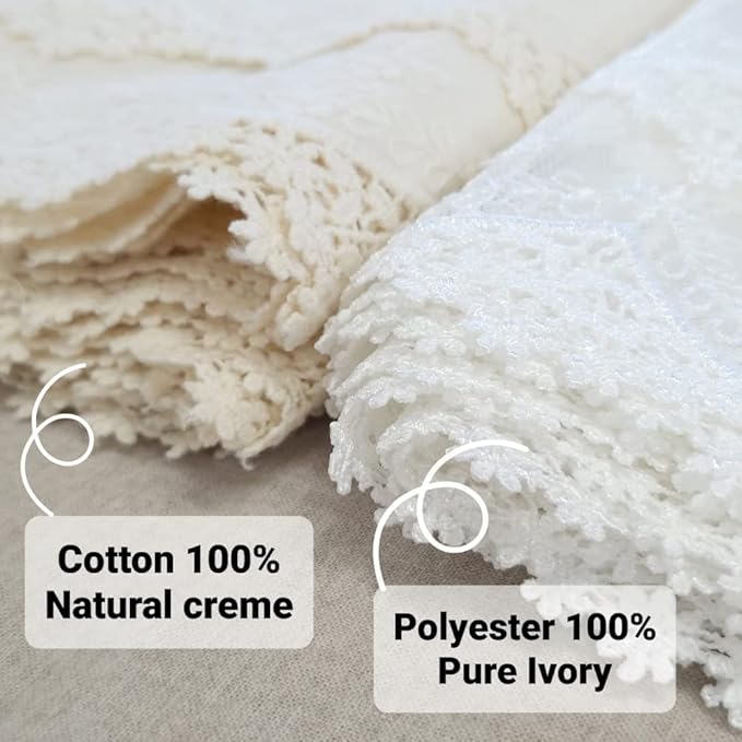 Inicia Cotton Lace Table Runner 12 × 86 inch Embroidered for Easter Holiday Wedding Picnic Daily Dining Tables White Decor (Cotton, 12"×86" (31cm×220cm))