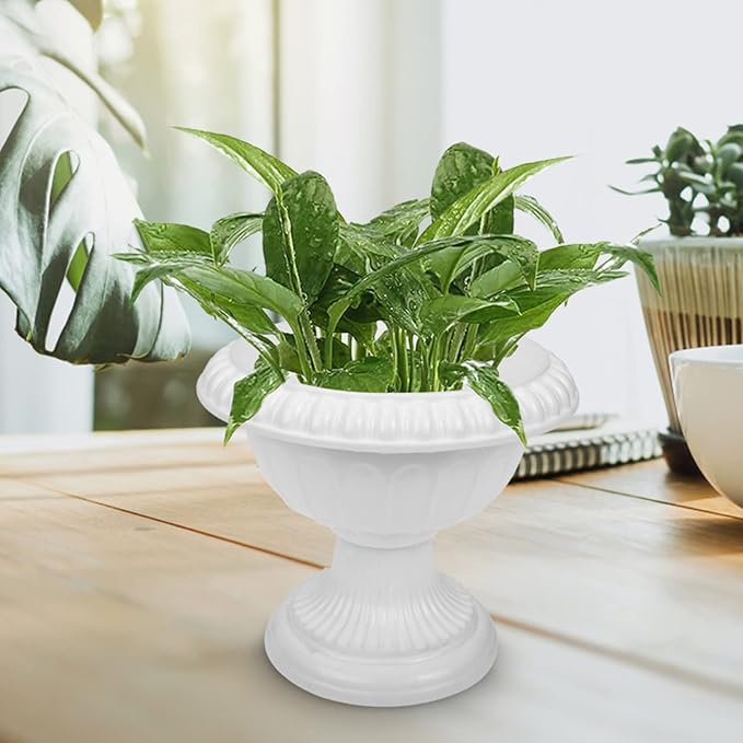 4pcs Mini Roman Style Flower Pots, Plastic Wedding Flower Containers, Decorative Pedestal Planters for Home, White, 6.29 x 6.29 x 5.51 Inch