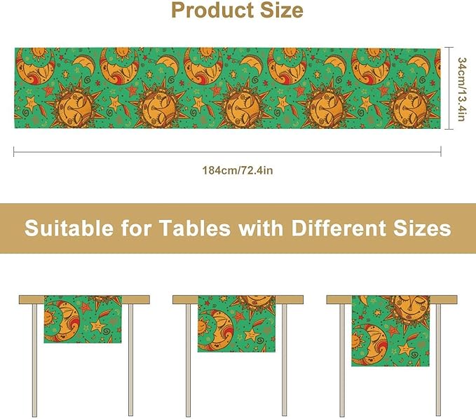 Boho Moon Table Runner, Phase of The Moon Star Sun Cartoon Pattern Table Runner for Kitchen Living Room Home Party 13x70 Inch