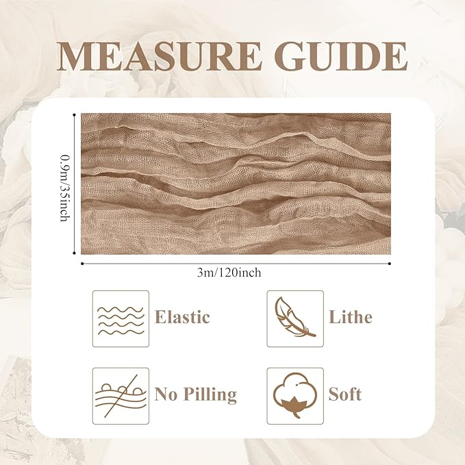 Asee'm 6pcs Cheesecloth Table Runner 120 Inches Long Nude Boho Gauze Cheese Cloth Runner 10FT Rustic Sheer Table Runners for Christmas Wedding Party Baby Shower Spring Easter Decoration