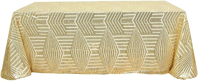 Efavormart 90"X132" Gold Sparkly Sequin Geometric Tulle Rectangular Tablecloth