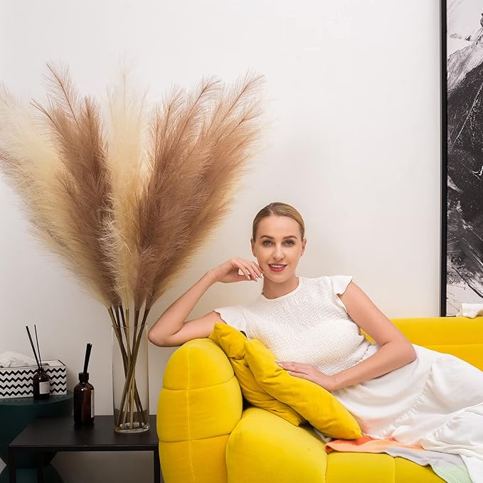 EVODIS Faux Pampas Grass 8 Stems, Artificial Pampas Grass - 43 inch Extra Large Pompass Grass Tall Pompous Boho Flower Arrangement and Floor Vase Filler Home Decor for Room Wedding Party