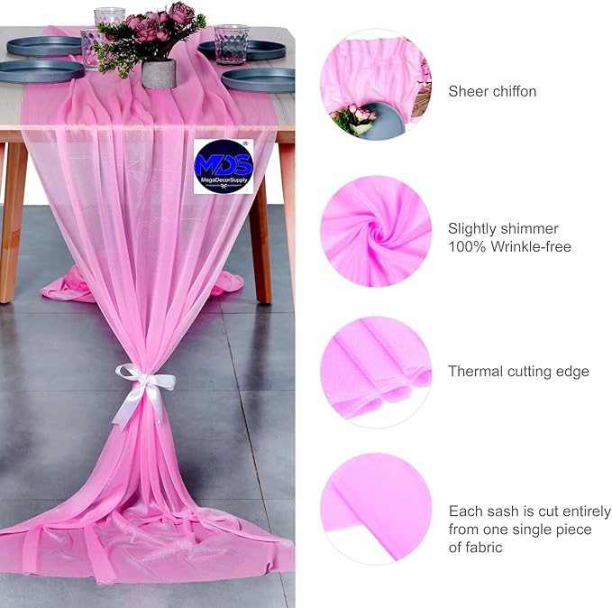 MDS Halloween Chiffon Table Runner - 15 Pack, 29 x 170 Inches, 14ft Each - Sheer Spooky Table Runners for Haunted House Parties, Trick-or-Treat Tables, Witchy Décor, Wedding & Events - Bubblegum Pink