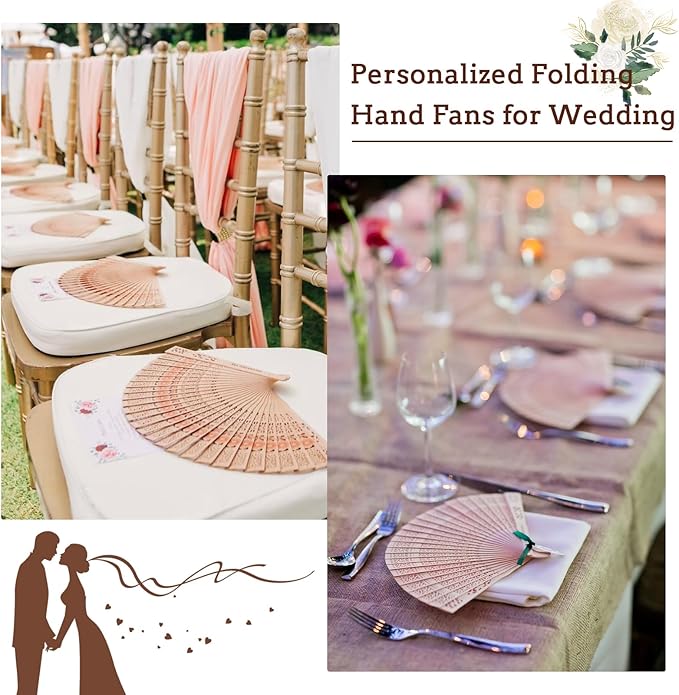30Pcs Personalized Folding Hand Fans Custom Engraved Summer Wedding Fans,Personalized Wooden Fans Party Favor Bridal Shower Gifts for Guests