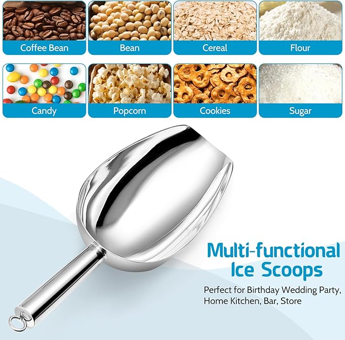P&P CHEF Canister Scoop Set of 3, Ice Candy Scoop, Stainless Steel Multipurpose Food Scooper for Buffet Jar Freezer, Mirror Finish & Dishwasher Safe, Silver, 8+12+24 Oz
