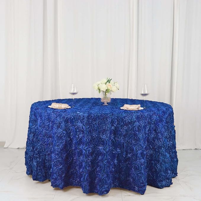 Efavormart 120" Wholesale Round Table Cover Royal Blue Grandiose Rosette 3D Satin Tablecloth for Wedding Party Event Decoration