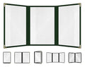 Goodsmart Restaurant Menu Covers – 25 Pack Green 6-View Trifold 5.5" x 8.5", Side-Loading Vinyl & Plastic Menu Holders, Clear Menu Sleeves, Leather-Style Café Covers with Gold Corners