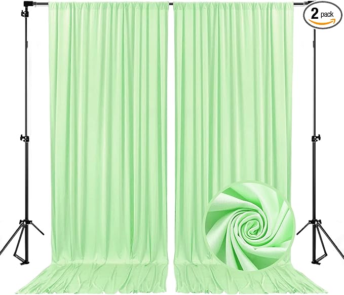 10 x 7 Feet Light Green Backdrop Curtain for Partie, Background Curtains for Photoshoot, Birthday, Wedding, Halloween, Thanksgiving, Christmas, New Year Party Decorations 5Ft x 7Ft, 2 Panels