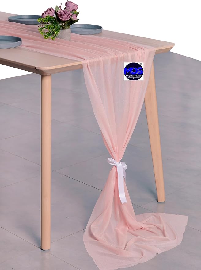 MDS 2 Pack 10ft Chiffon Table Runner 29 x 120 Inches Sheer Wedding Runner Romantic Rustic Table Runner for Wedding Decorations, Birthday Parties, Bridal Shower Party Arch Decor - Dusty Rose